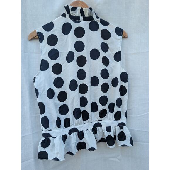 Alice Ritter Brooklyn Womens Button Up Peplum Polka Dot Blouse Sz XL Ruffle Neck - Picture 3 of 5